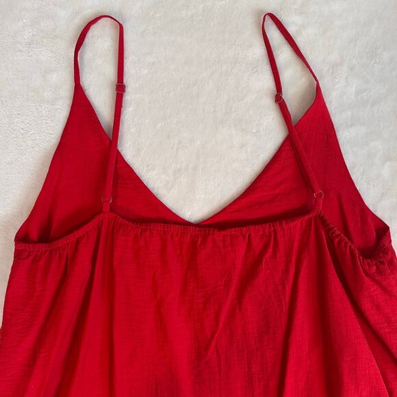 Red Sleeveless Dress, Size M, Vibrant Tiered Ruffled Hem - Picture 3 of 6